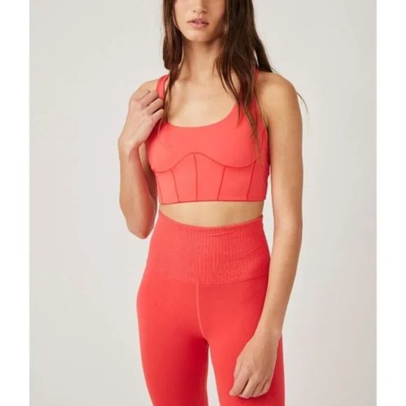 FREE PEOPLE NEW MOVEMENT Bright Red Round Robbin Brami Sports Bra Size L - Picture 2 of 8